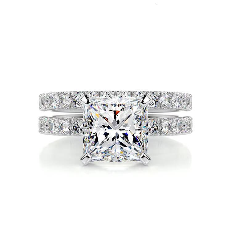SGARIT Moissanite Jewelry 10K Gold GRA 2CT Princess Cut Moissanite Ring Set Engagement Moissanite Diamond Bridal Ring Set