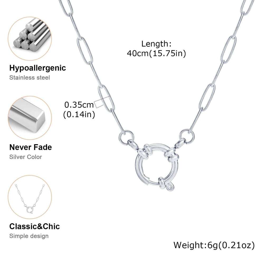 Vnox 2 Color Rectangular Chain 40cm Necklaces For Women, Stainless Steel Round Buckle Pendant, Metal Choker Neck Jewelry Gifts Z260123