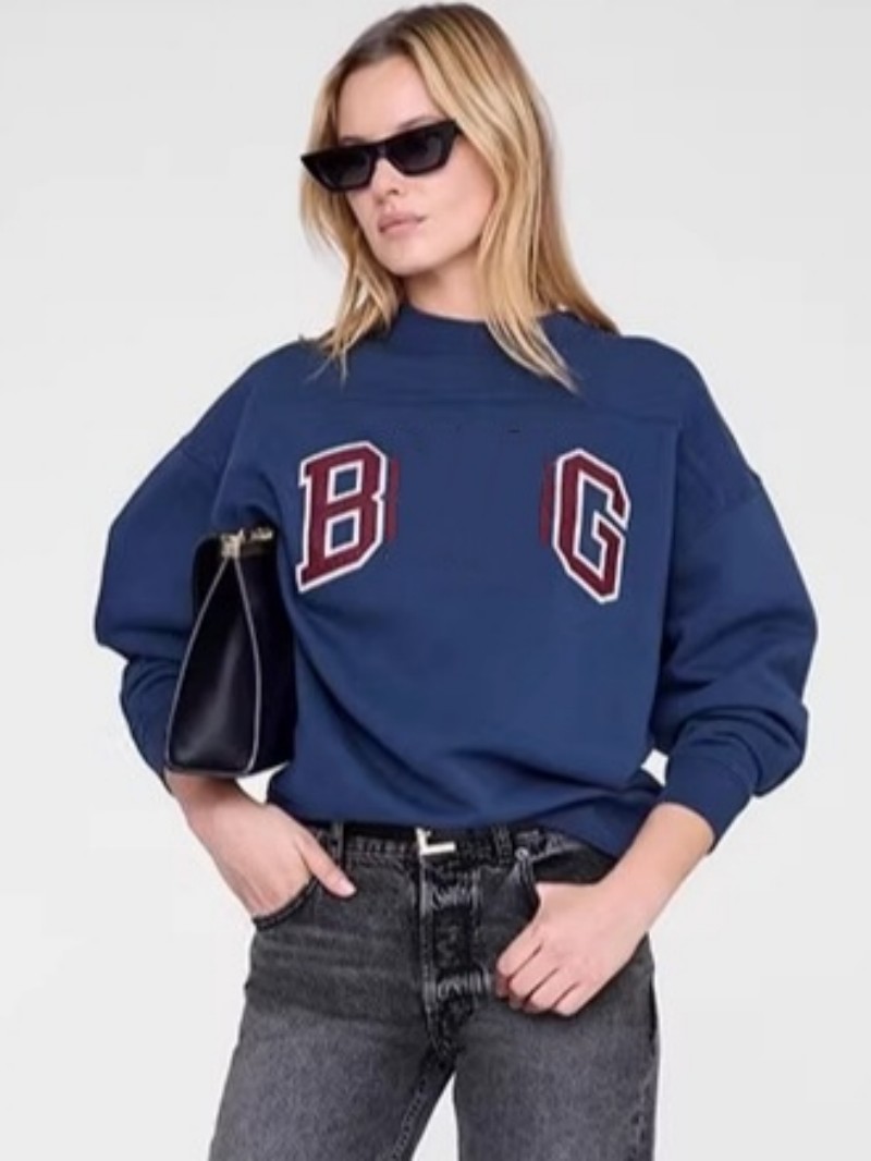 Women's Hoodies Navy Blue Cotton Sweatshirts Letter Print Oversized Casual Unisex Hooded Sweatshirt