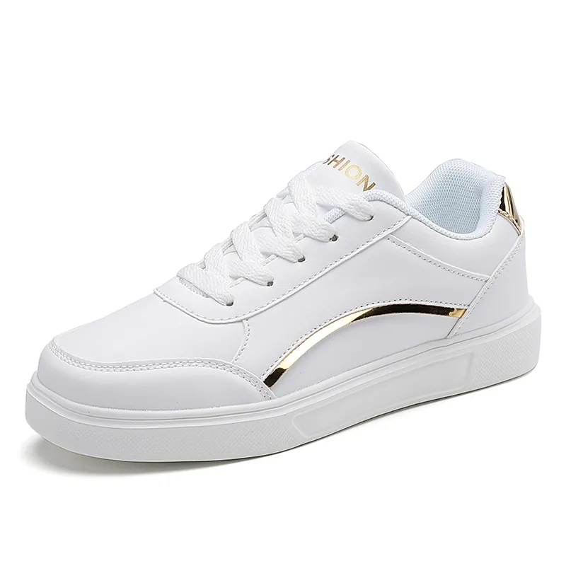 Luxury Design Shoes 2026 Women's White Platform Sneakers Gold Trim Lace-up Casual Fashion Shoes Free Shipping
