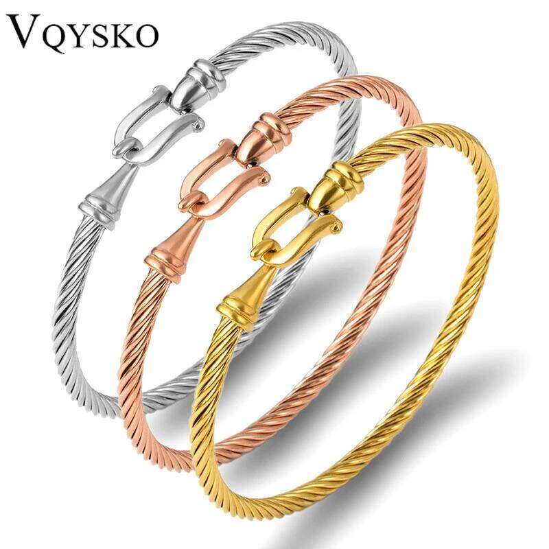 VQYSKO Stainless Open Ladies Horseshoe Buckle U-shaped Head Jewelry Couple Titanium Steel Bracelet Z260123