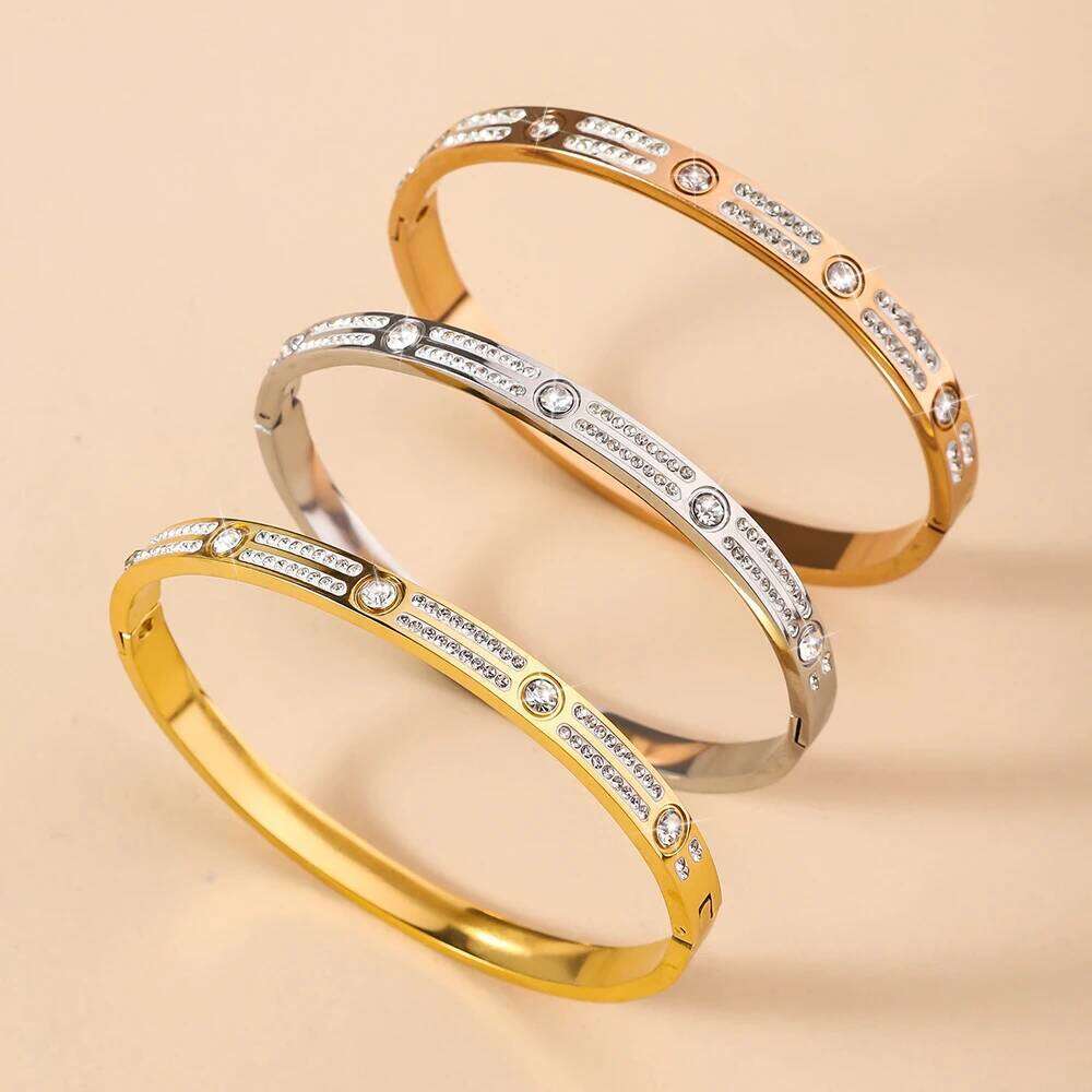 New Double Row Zircon Star Stainless Steel Bracelet, Women's Lightweight Luxury Fashion Hand Accessory Z260123