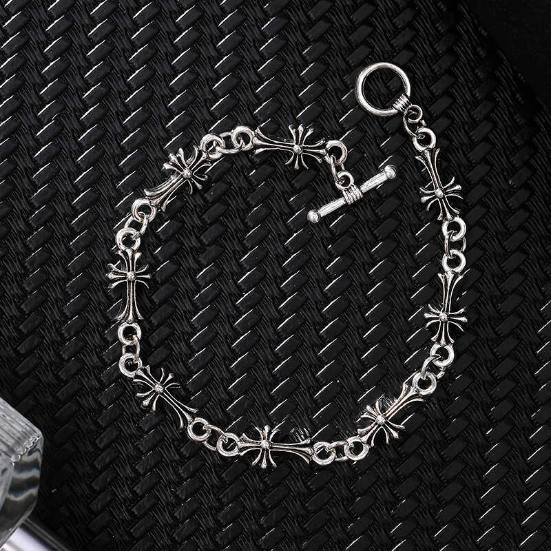 Men's Women's Retro Cross Link Chain Beads bracelets Silver Tone Gothic Punk Daily Wear Jewelry Minimalist