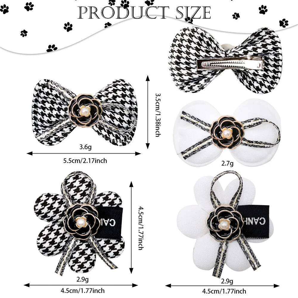 Houndstooth Bowknot Flower Dog Hair Accessory Hair Tie Small Fragrance Headband Rubber Band Hairpin Head Ornament Accessory