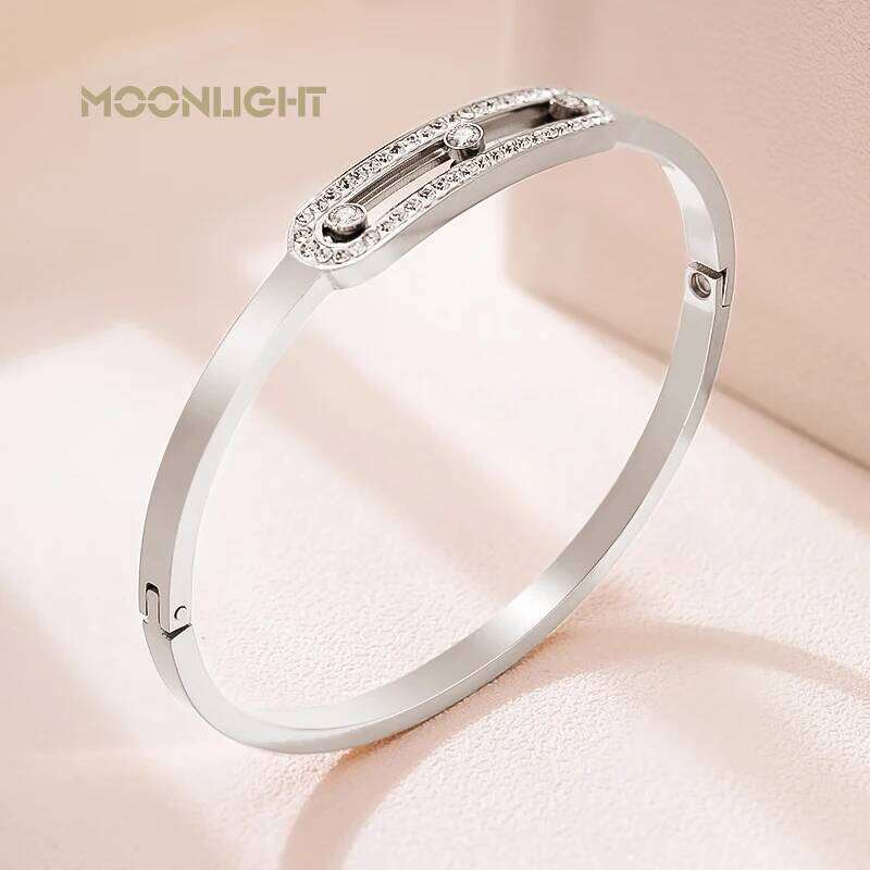 MOONLIGHT Golden Stainless Steel Woman Bracelet Bangle Crystal Zircon Sliding Luxury Wedding Party Band Wristband Jewellery Gift Z260123