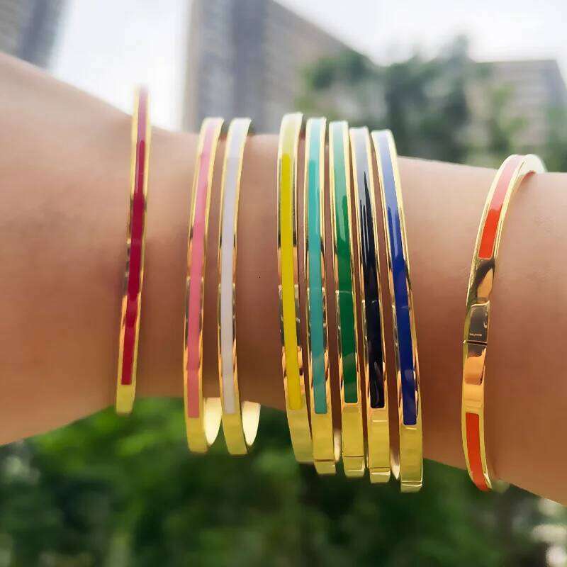 3mm Thin Colorful Orange Enamel Bracelets for Women Party Fashion Bangles 361L Stainless Steel Jewelry 7 Color Z260123