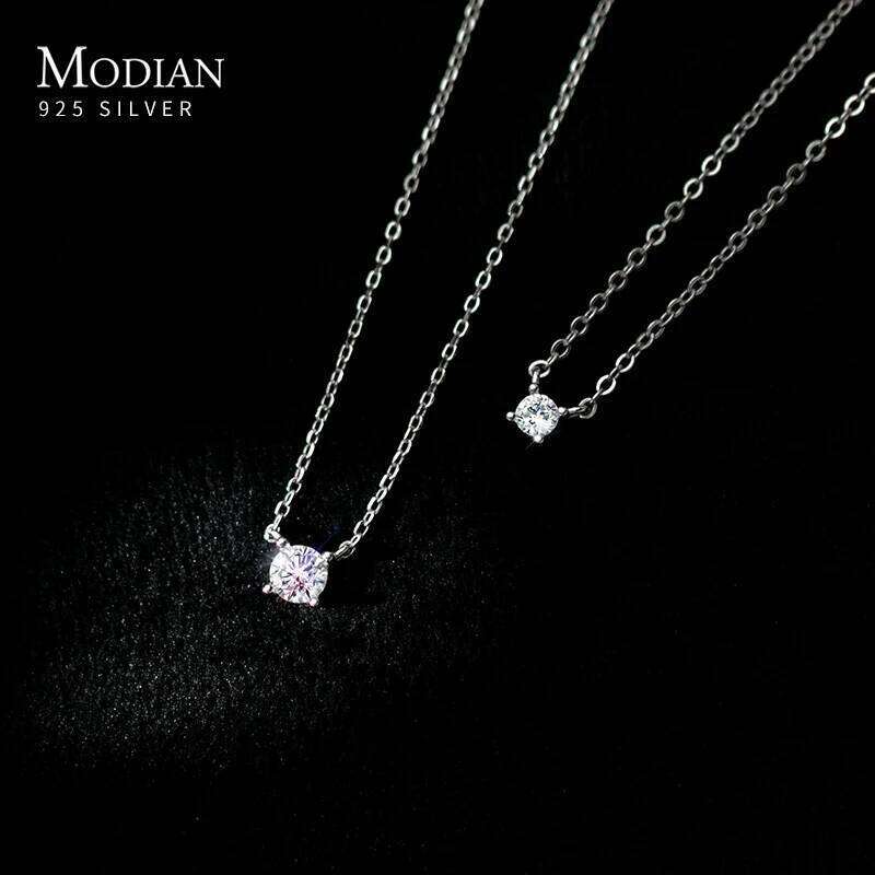 Modian Brands Simple 925 Sterling Silver Geometric Cut Sparkling Zircon Pendant Necklace for Women Wedding Engagement Jewelry Z260123