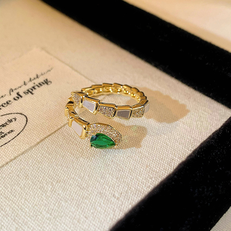Zircon Emerald Snake Open Zodiac Year Exquisite Versatile Index Finger Ring Light Luxury High-end Feel Wholesale Jewelry - view 6