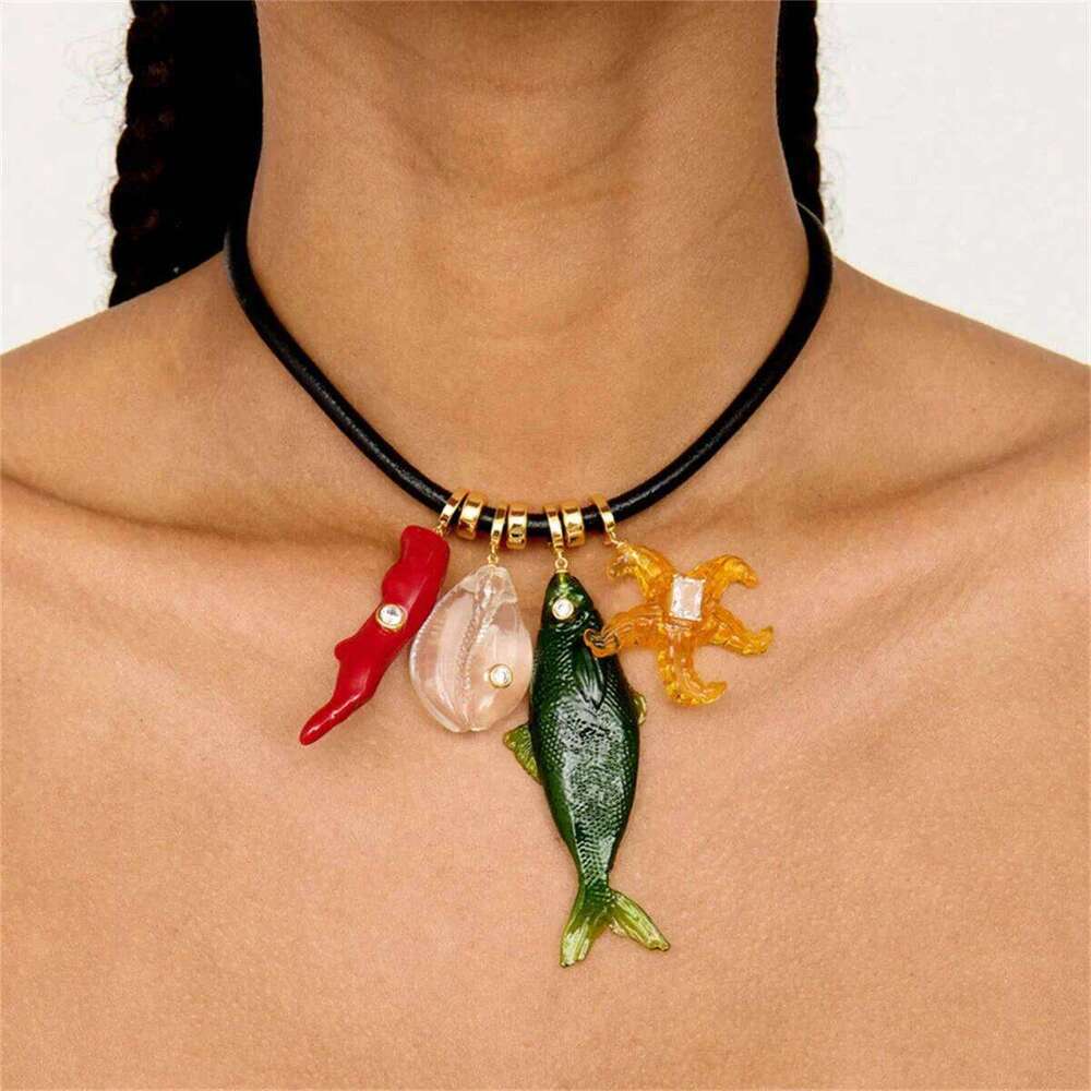 Copper Material Multi Pendant Summer Ocean Small Starfish Fish Bone Rope Necklace Gold Plated Color Preserved Z260123