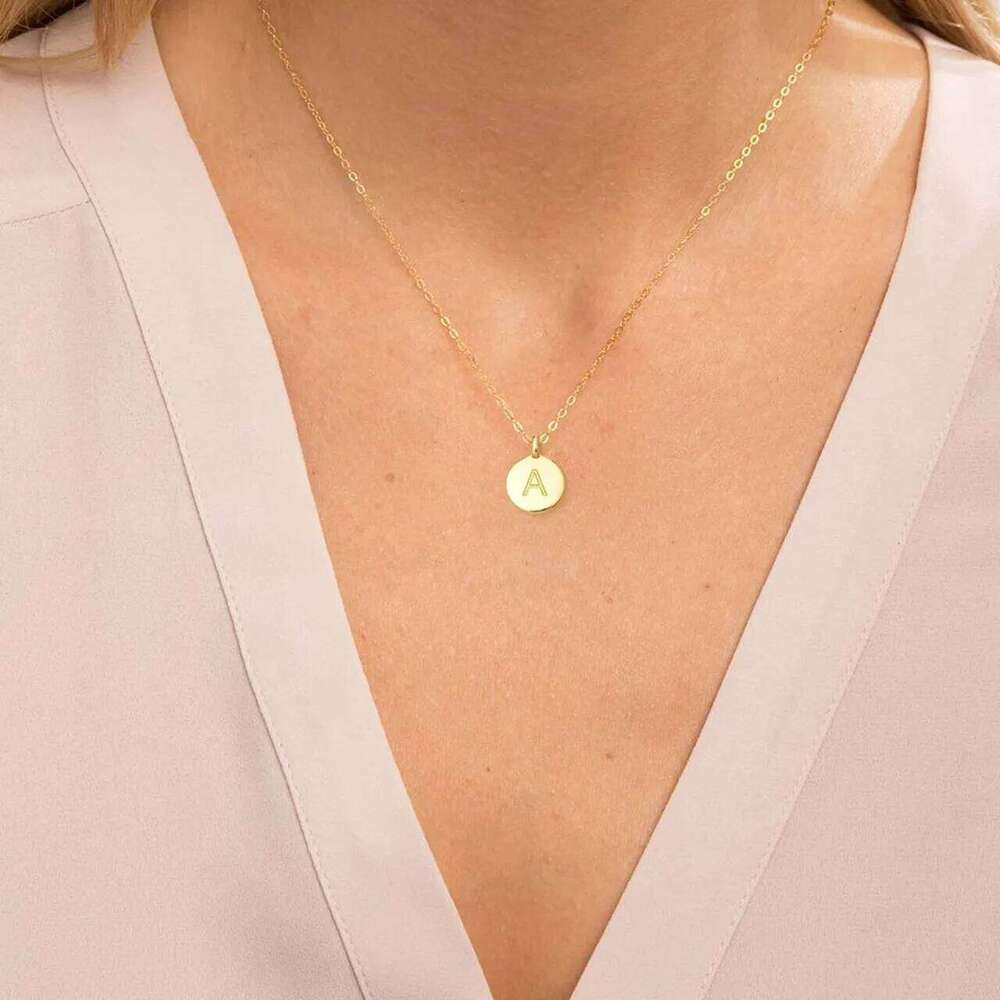Round English Initial 18K Gold Plated Stainless Steel Cute Letter Necklace for Women Z260123
