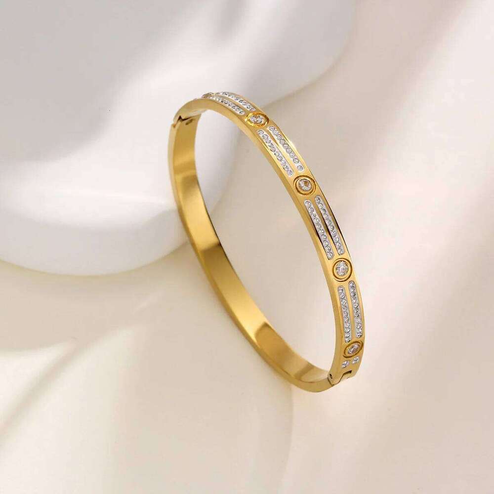 Luxury Cuff Bangles Stainless Steel Cubic Zircon Couple Bracelet Jewelry for Women Z260123