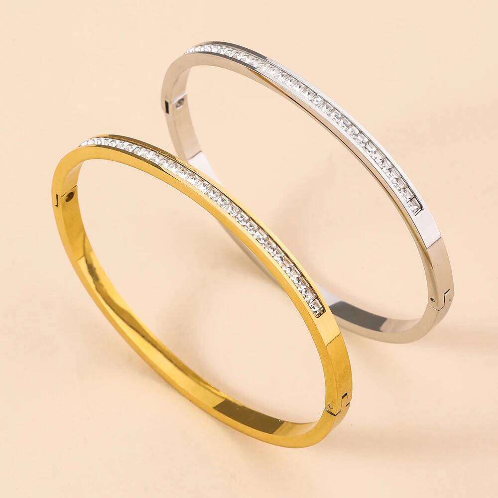 New Single Row Artificial Zircon Inlaid Stainless Steel Bracelet, Non Fading, Suitable For Women's Party Gifts Z260123