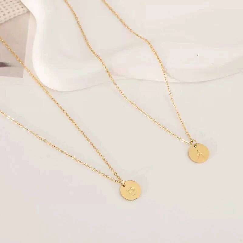 Round English Initial 18K Gold Plated Stainless Steel Cute Letter Necklace for Women Z260123