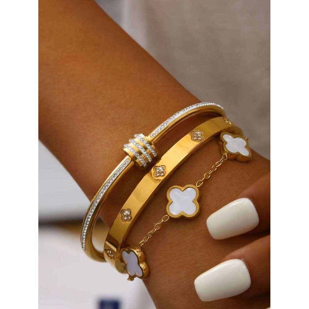 Niche Exquisite High-Grade Stainless Steel With Diamonds Flower, Small Waist, Clover Bracelet Female Z260123