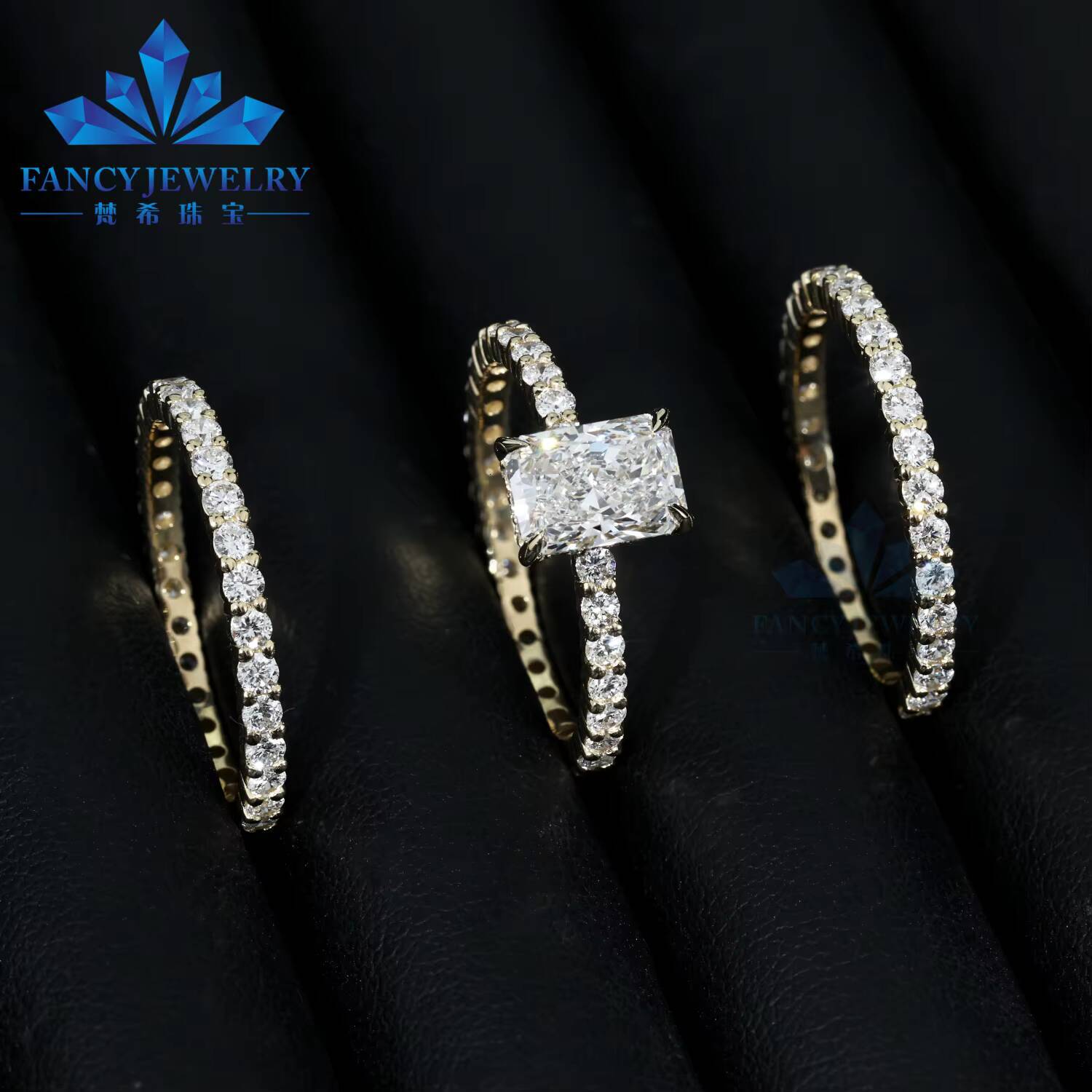 10K 14K 18K Solid Gold Certificate CVD HPHT 2CT 3CT Lab Grown Radiant Cut Diamond Rings Set Trendy Women Wedding Engagement
