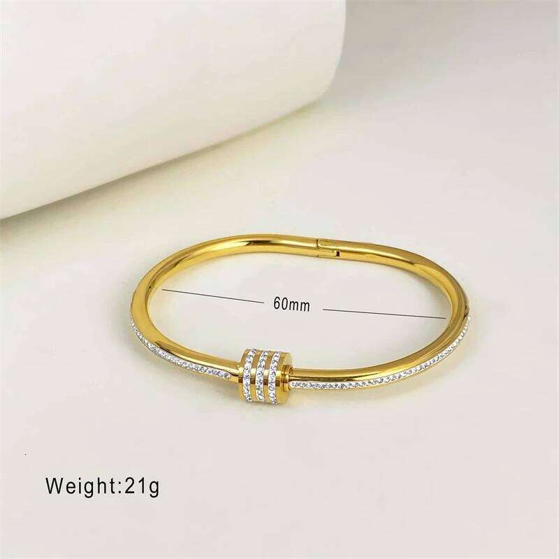 316L Stainless Steel 2025 New Fashion Waterproof Jewelry Embed 3 Rows Zircon Cylinder Charm Bangle Bracelet For Women Decoration Z260123