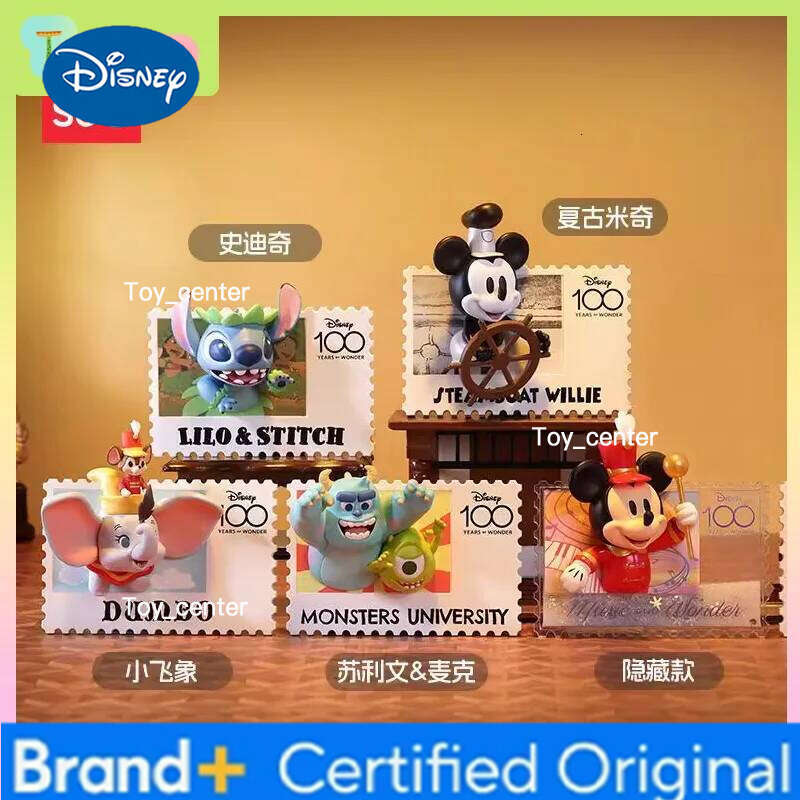 Disney 100%Genuine Blind Box Mickey Cartoon Fun Life Stamp Series Refrigerator Sticker Magnetic Action Figure Christmas Gift Toy H260123