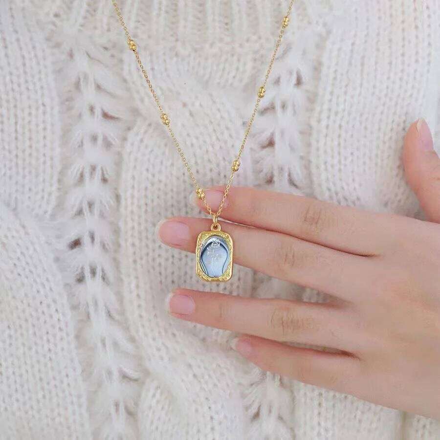 Stainless Steel Mirror Pendant Necklace For Women Gold Color Rose Flower Charm Neck Chain Party Retro Temperament Jewelry Z260123