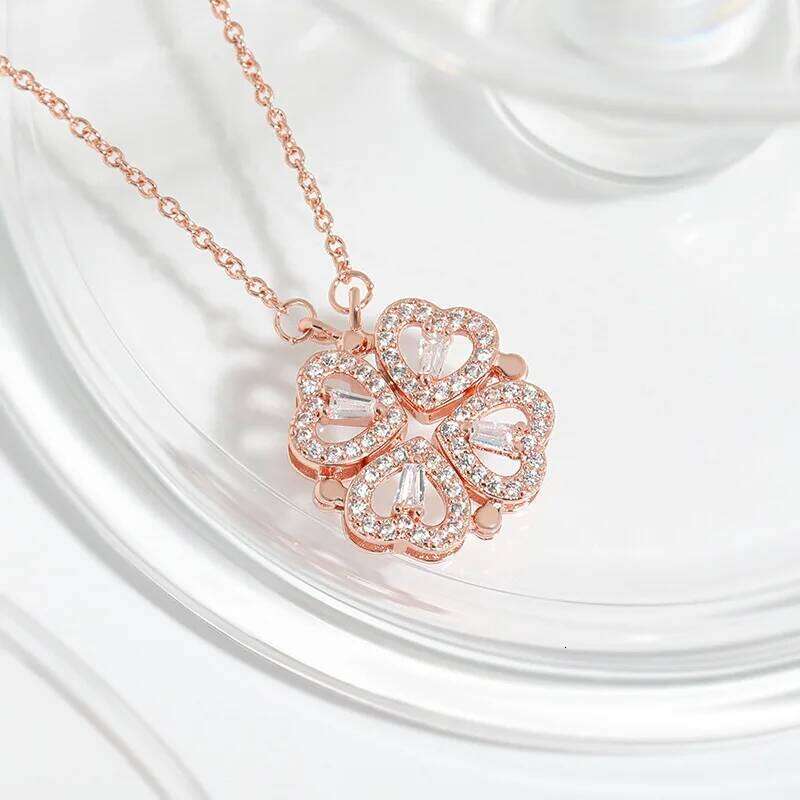 G&D Luxury Magnet Transform Four Leaf Clover Heart Pendant Women Stainless Steel Flower Necklace Jewelry Wedding Gift Z260123