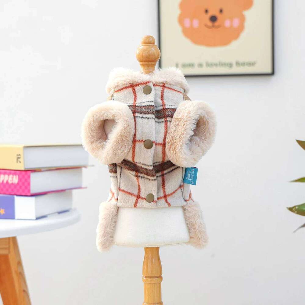 Pet jacket with bowknot decoration for cats and dogs, thickened and warm clothing for autumn and winter, providing cold protection