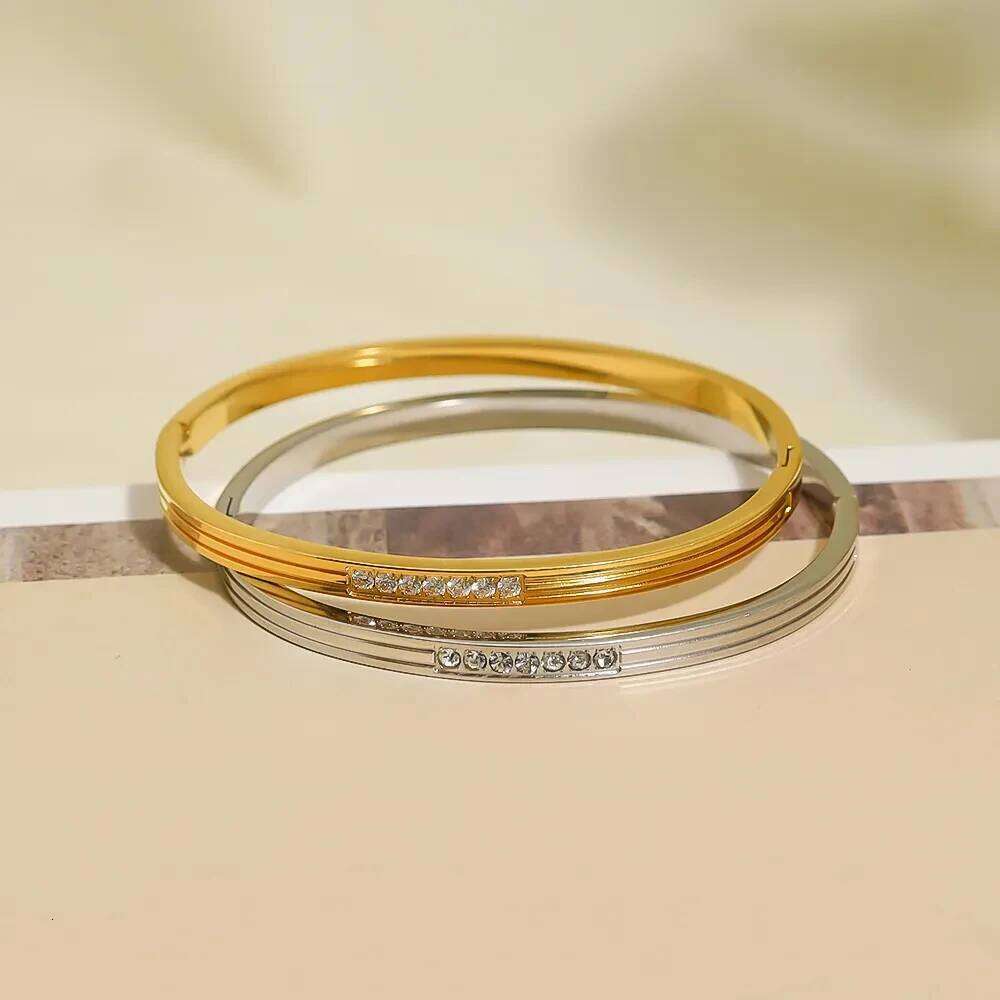 eManco Striped Rhinestone Bangle Stacking Bracelet Women's Jewelry Anniversary Gift Couple Bracelets 48 Hour Shipping Z260123