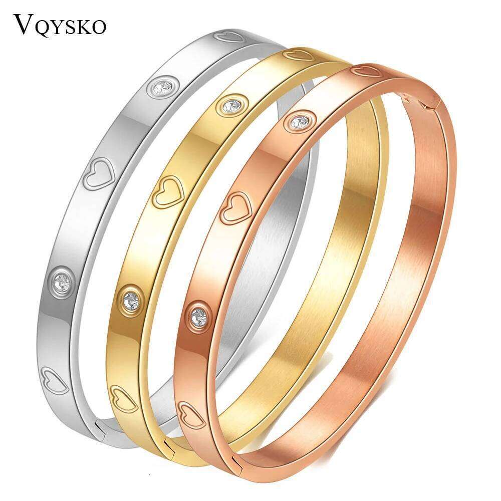 Fashion Lovers Heart Bracelet Bangle with Cubic Zirconia Women Stainless Steel Hinged Jewelry Armband For Valentine Day Gift Z260123