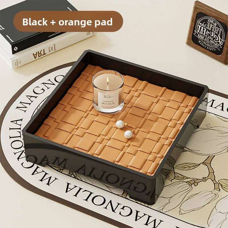 Rectangular Wooden Entryway Storage Tray with Black Leather Accents Tea Tray Aromatherapy Tray Home Decor Tray for the Living Room