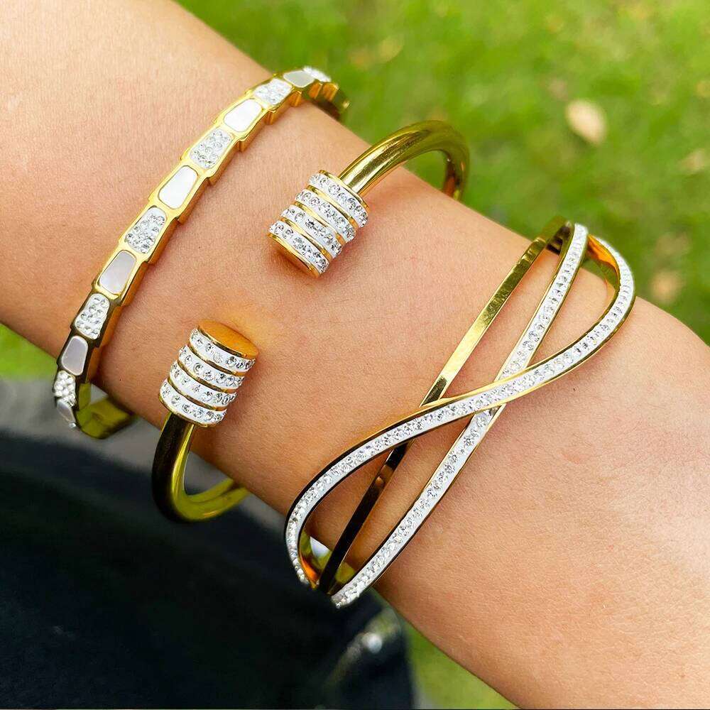 Zalman Charming CZ Crystals Wave Bangles for Women Stainless Steel Cute Jewelry Romantic Gift Z260123