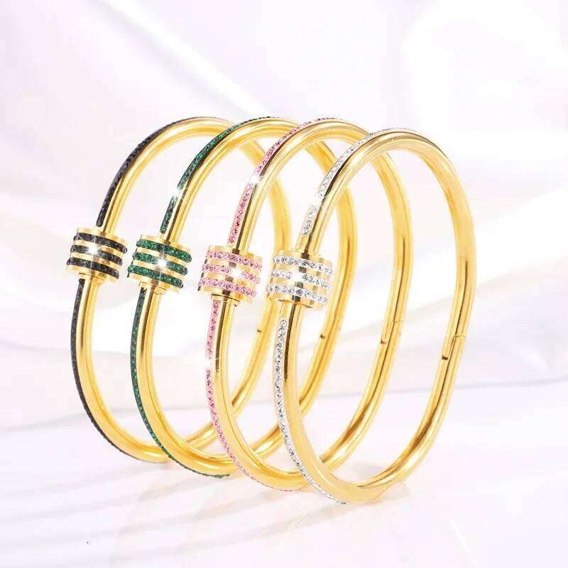 Classic Zircon Beads Stainless Steel Bracelets for Women Exquisite Rhinestone Geometric Gold Plated Bangles Wrist Jewelry Z260123