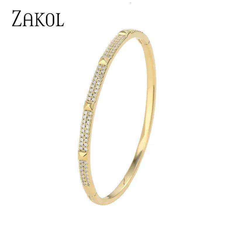 ZAKOL Fashion Simple Design Copper Inlaid Zircon Bangles For Women Luxury Temperament Gold Plated Bracelet Wedding Jewelry Z260123