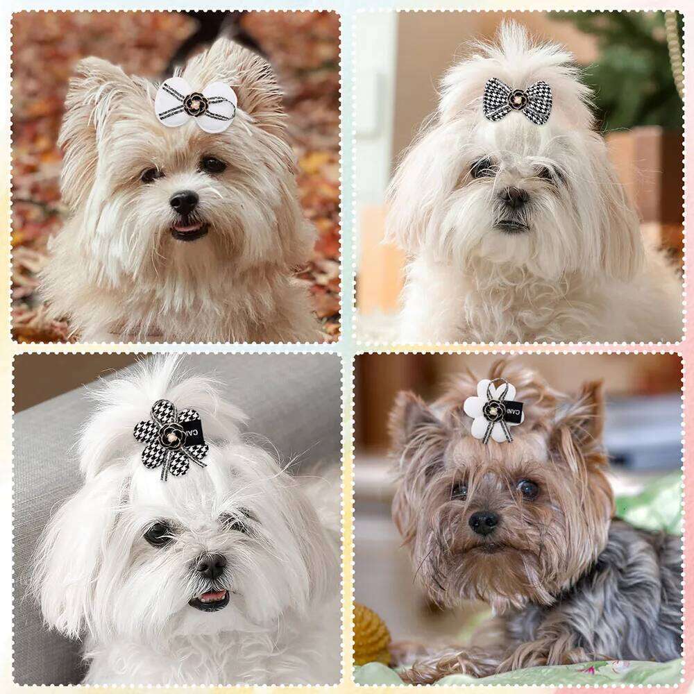Houndstooth Bowknot Flower Dog Hair Accessory Hair Tie Small Fragrance Headband Rubber Band Hairpin Head Ornament Accessory