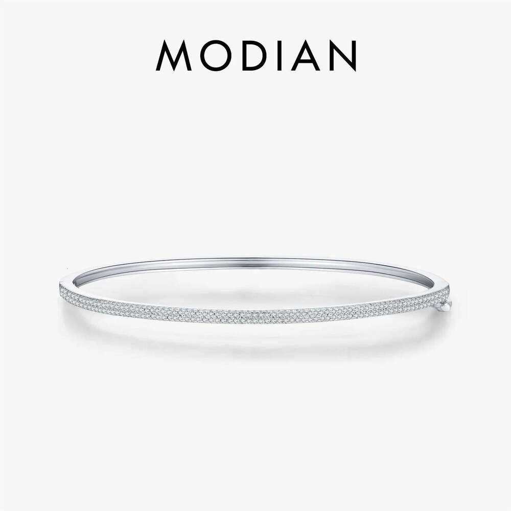MODIAN 925 Sterling Silver Luxury Fancy Round Sparkling Clear CZ Bangle Bracelets For Women Wedding Statement Fine Jewelry Gifts Z260123