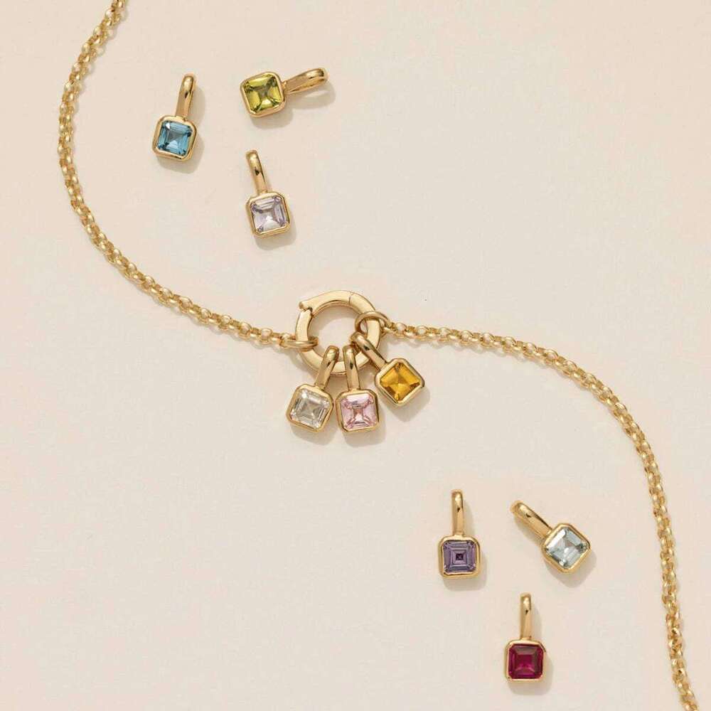 December DIY Accessories Necklace Women's Square Stone Colored Zirconia Pendant Collar Chain Z260123