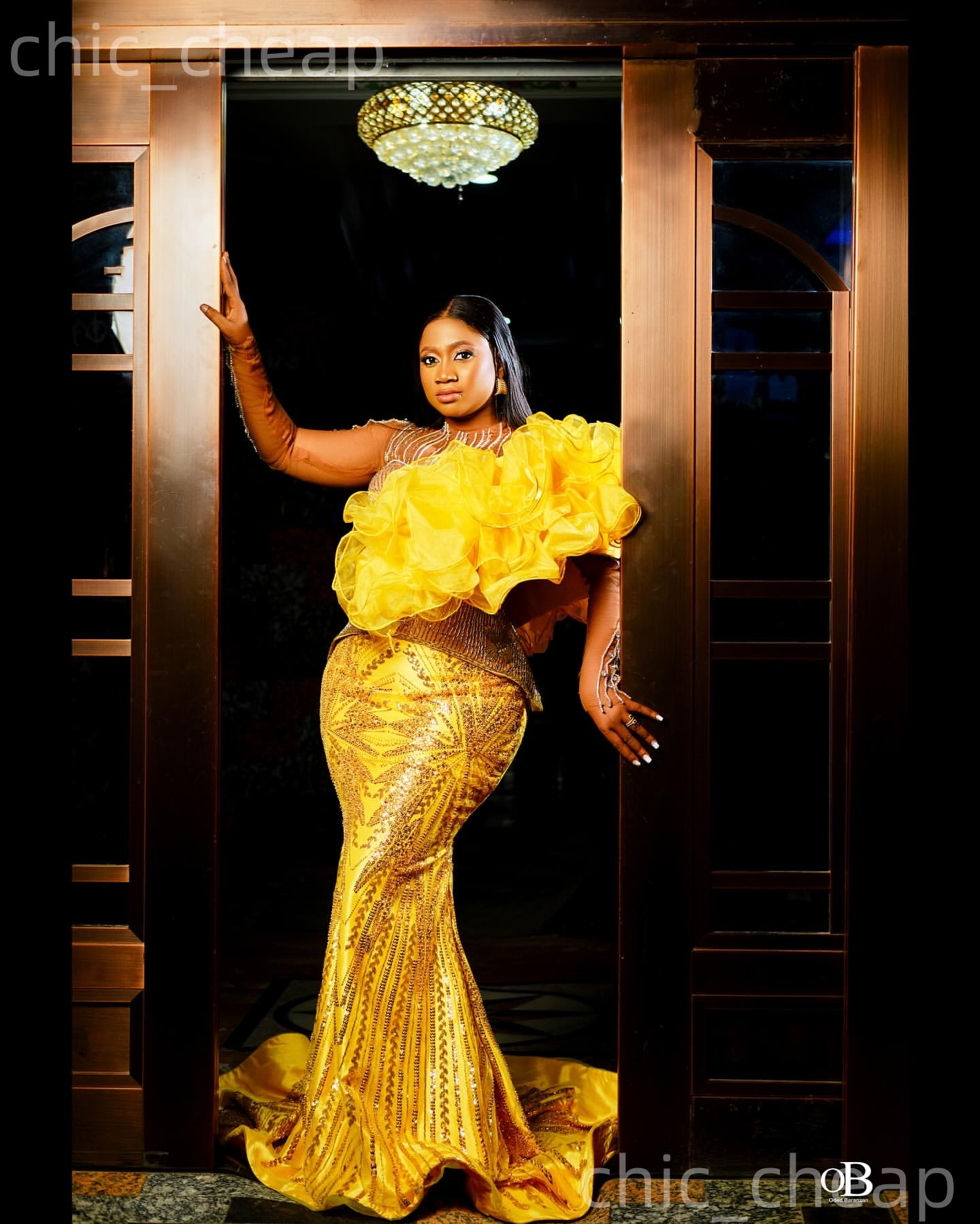 Aso Ebi Yellow Mermaid Prom Dresses 2026 Illusion Beaded Tiers Sequined Evening Formal Party Second Birthday Reception Gowns Dress For Special Occasio