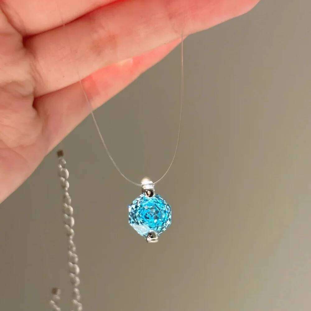 925 Sterling Silver Invisible Fish Line Mermaid Tears Pendant Necklace Women Elegant Octagonal Rose Birthday Party Jewelry Gift Z260123