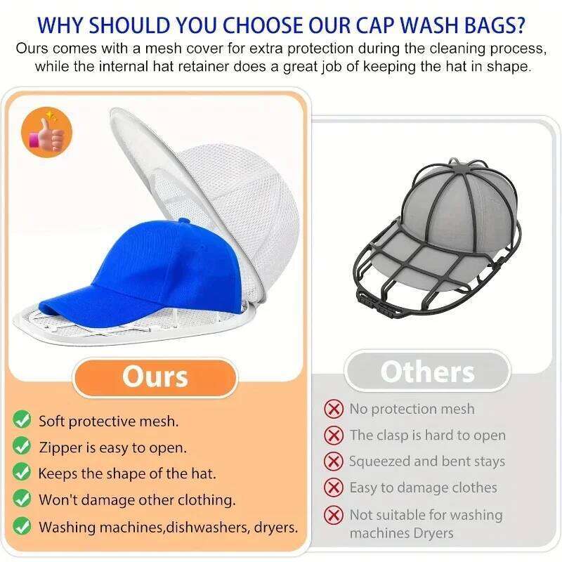 Washing Machine Hat Cleaning Cage with Mesh Bag Compatible Design for Baseball Cap & Various Hats Protective Rack 26Y0123