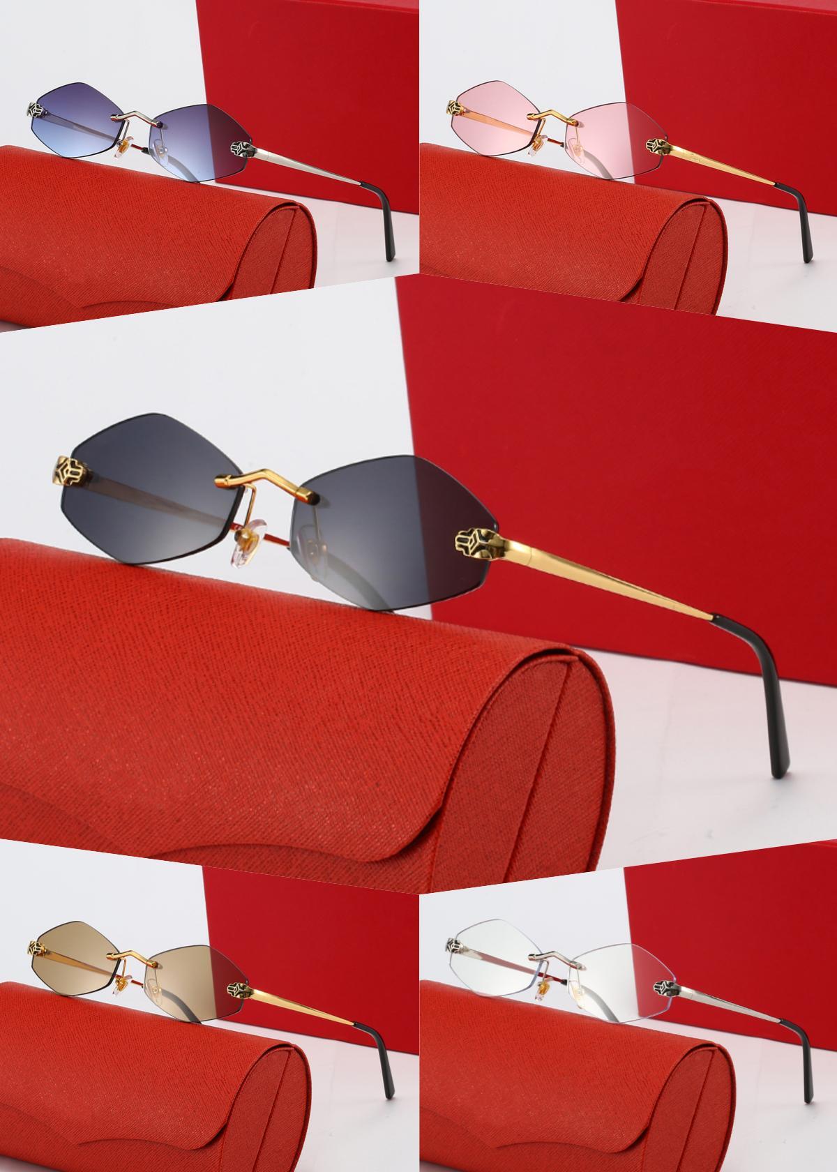 Hexagonal Designer Glasses Sunglasses for Men Women Eyewear Black Red Blue Green Rimless Lens Anti-Ultraviolet Retro Plate Panther Frame Eyeglasses Lunettes