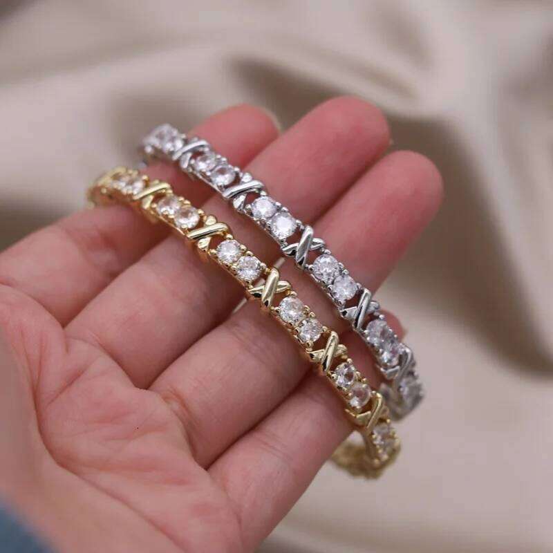 2024 French new design fashion jewelry two-color plated zircon letter X opening bracelet elegant women's daily work accessories Z260123