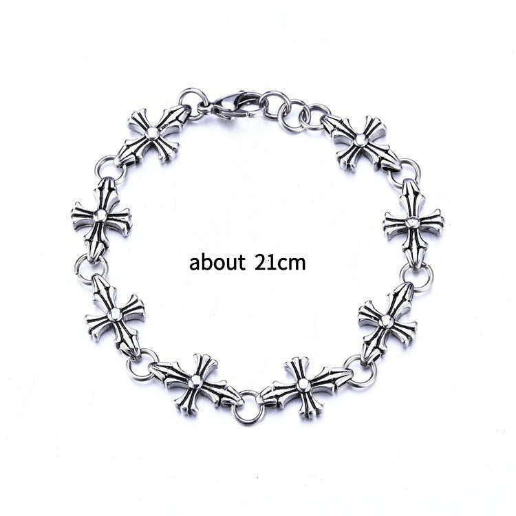 Cross Flower Link Bracelet Street Hip-Hop Retro Versatile for Men and Women Couples Fashion Accessories Daily Wear Jewelry