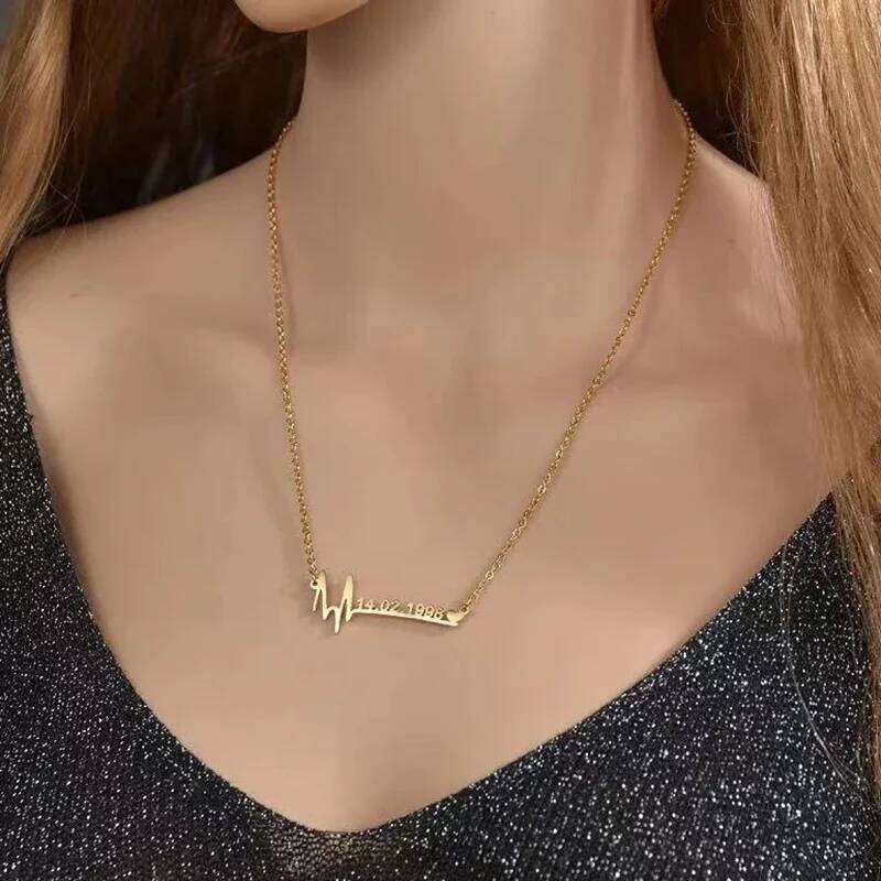 Custom Name Heartbeat Date Stainless Steel Jewelry Birthday Gift for Wife Lucky Numbers Pendant Necklace Women Chokers Z260123