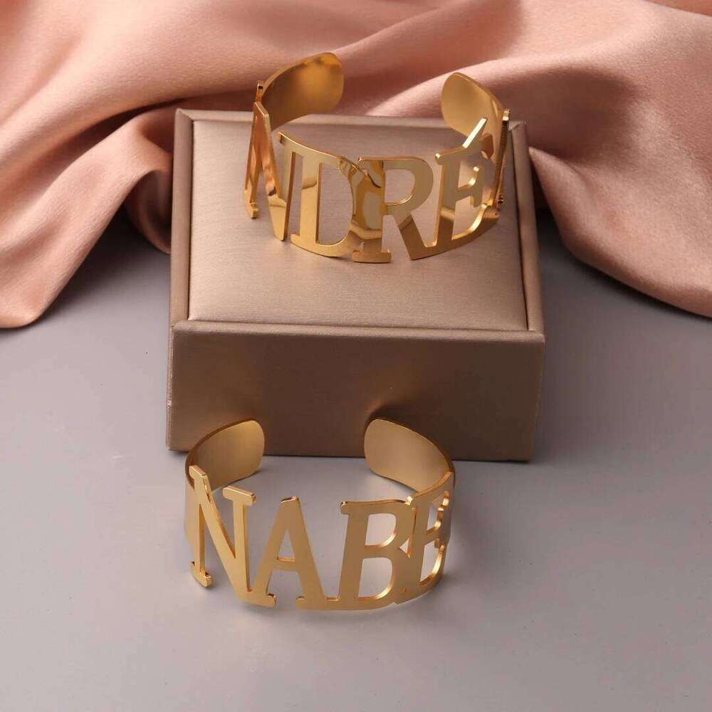 Punk stainless steel big bracelet women personalized custom name golden jewelry Christmas metal 2023 new gift Z260123