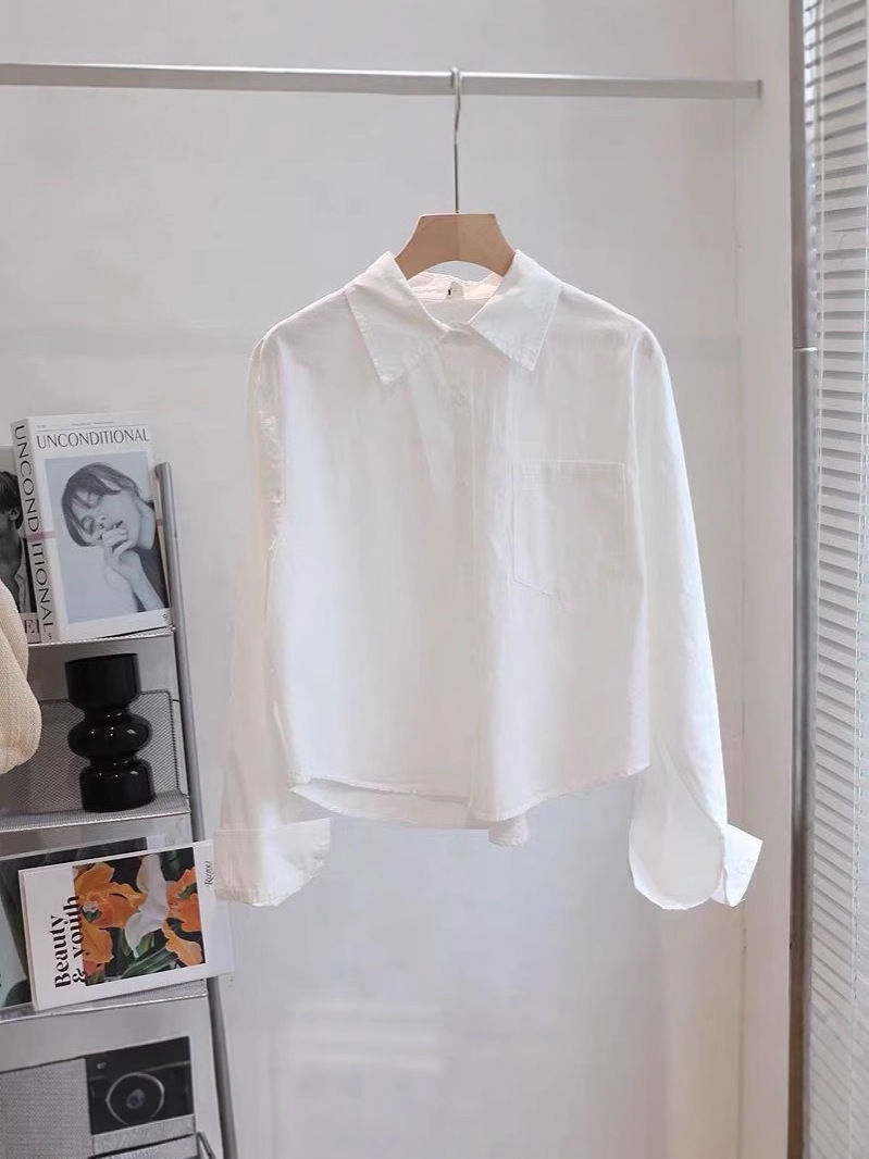 Spring and Autumn Short Shirt for Women New Small Size Inner and Outer Wear Student Shirt Long Sleeve Stylish French Top Trendy
