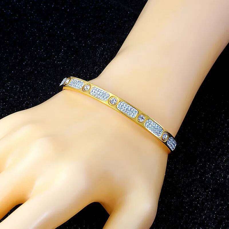 FYSARA Full Rhinestone Stainless Bracelet Titanium Steel Round Crystals Bangles for Women Jewelry Wedding Party Bijoux Z260123