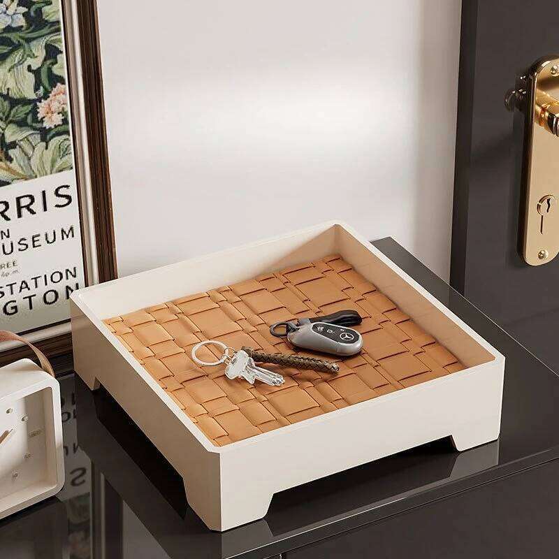 Rectangular Wooden Entryway Storage Tray with Black Leather Accents Tea Tray Aromatherapy Tray Home Decor Tray for the Living Room