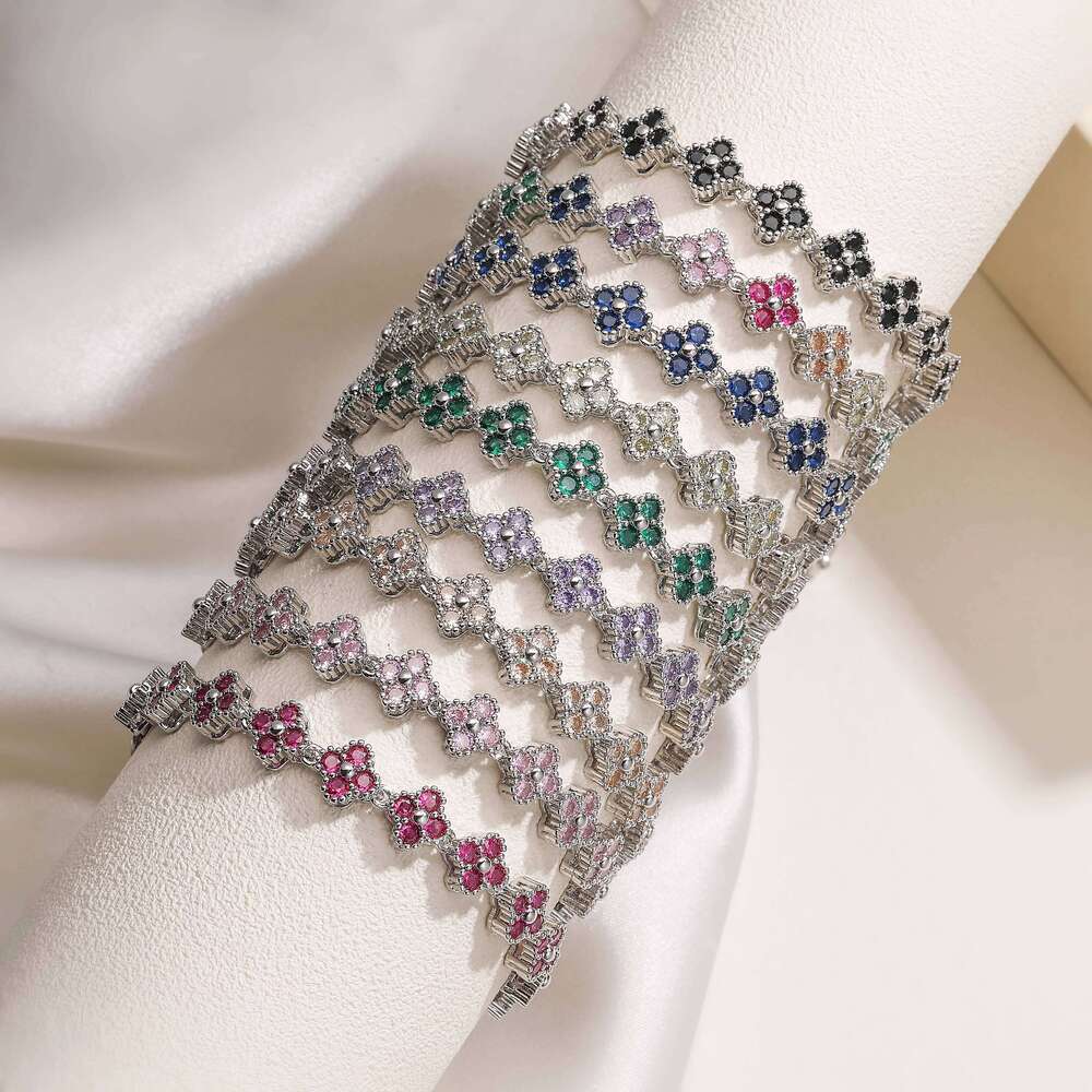 HECHENG, Colorful Flower CZ Stone Copper Metal Bracelet/Necklace with Lobster Clasp, Adjustable, Minimalist Romantic Jewelry Z260123