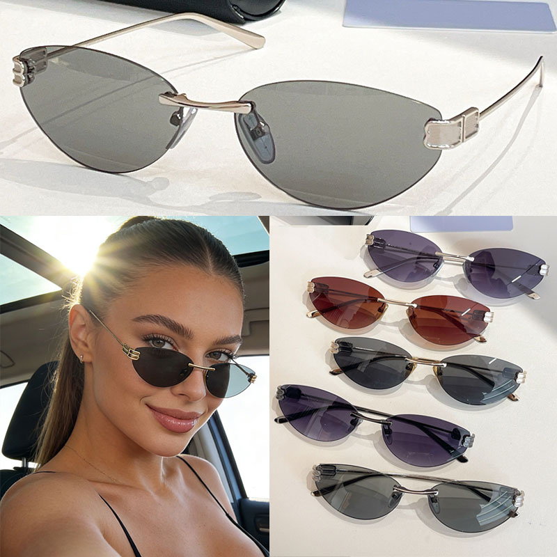 NEW 26SS Womens frameless sunglasses UV400 protective cat eye vacation glasses BB0486S andbox