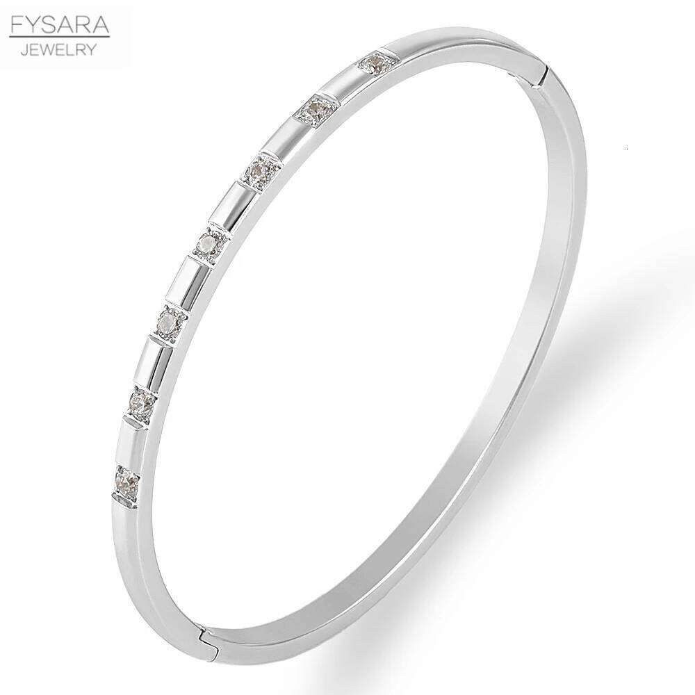 FYSARA 4mm Width Thin Sqaure CZ Crystals & Bracelets for Women Wedding Bangles Titanium Steel Jewelry Charm Wholesale Z260123