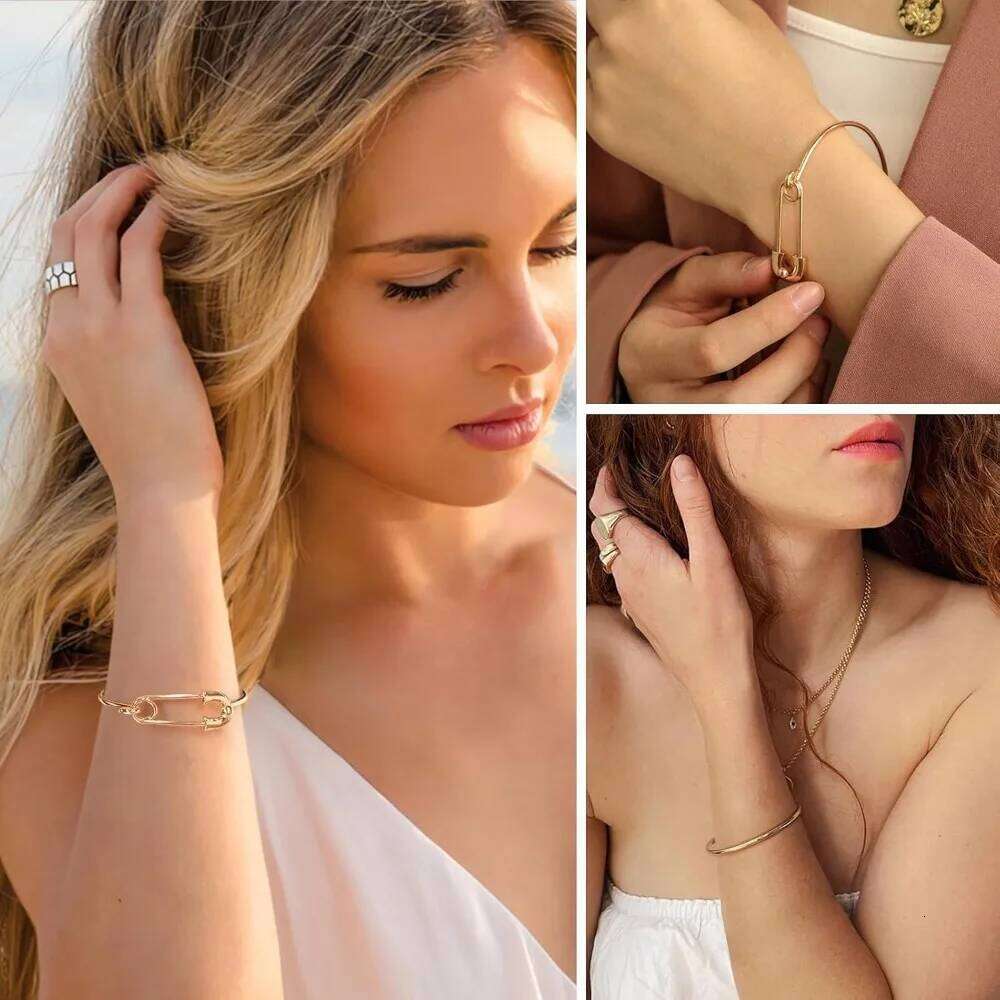YILUOCD Gold-plated Safety Pin Hook Bracelet for Women Simple Thin Cuff Bangle Love Friendship Minimalist Jewelry Z260123