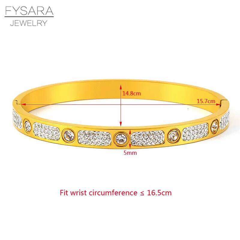 FYSARA Full Rhinestone Stainless Bracelet Titanium Steel Round Crystals Bangles for Women Jewelry Wedding Party Bijoux Z260123