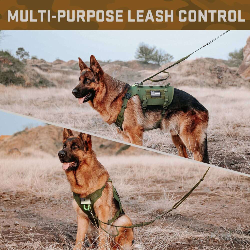 Military Tactical Dog Harness Collar Leash Set with Pouches Flags Durable Pet Harnesses Vest Collars Leashes for Dogs Training 26W01123